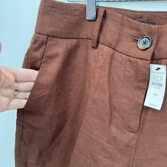 Talbots Linen Pants Womens Petite 4 4P (28x24 ACTUAL) Brown Coastal Cropped NEW - Picture 5 of 8